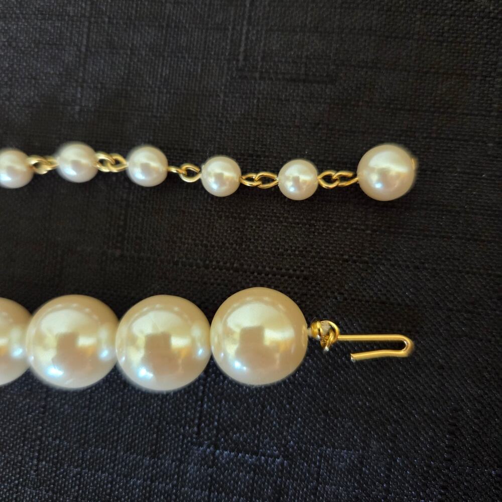 Vintage Marvella Faux Pearl Rhinestone Choker Necklace Ivory Gold Bridal - Picture 6 of 13